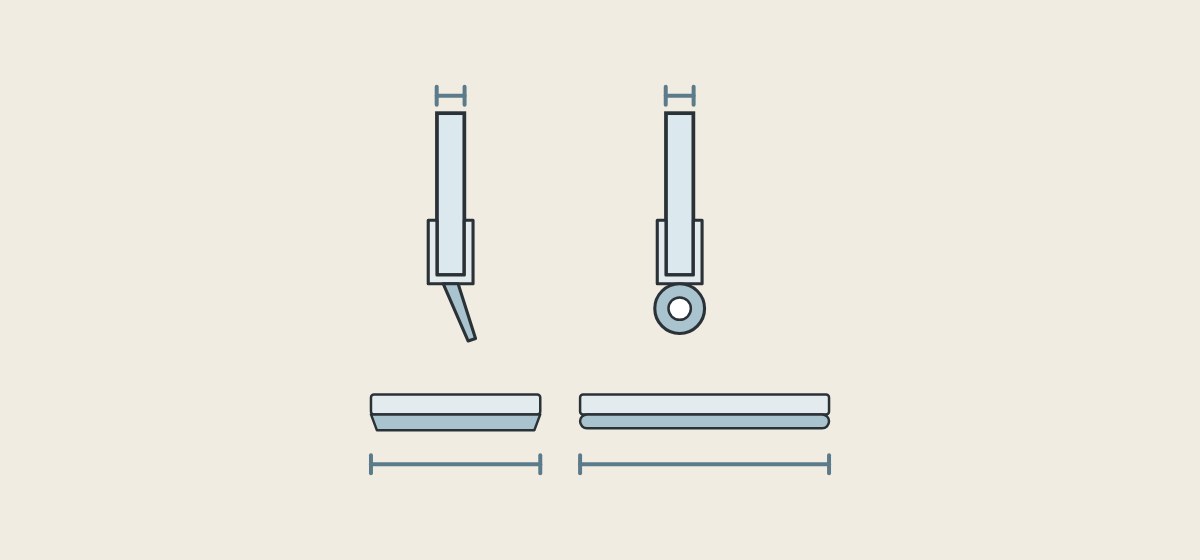Illustration of two glass edges of equal thickness with different seals and two seal strips of different lengths