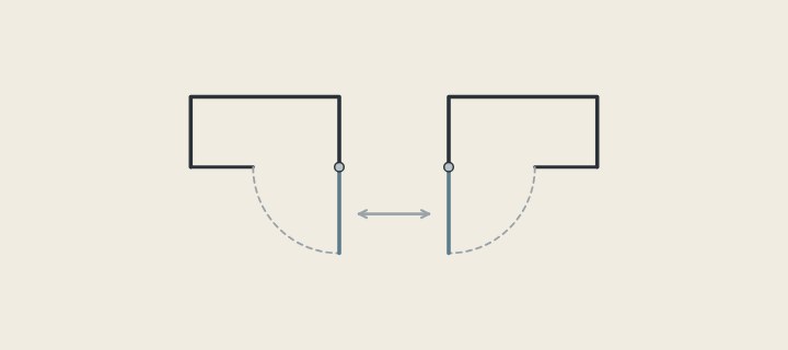 Illustration: two shower plans with the door swinging from opposite sides