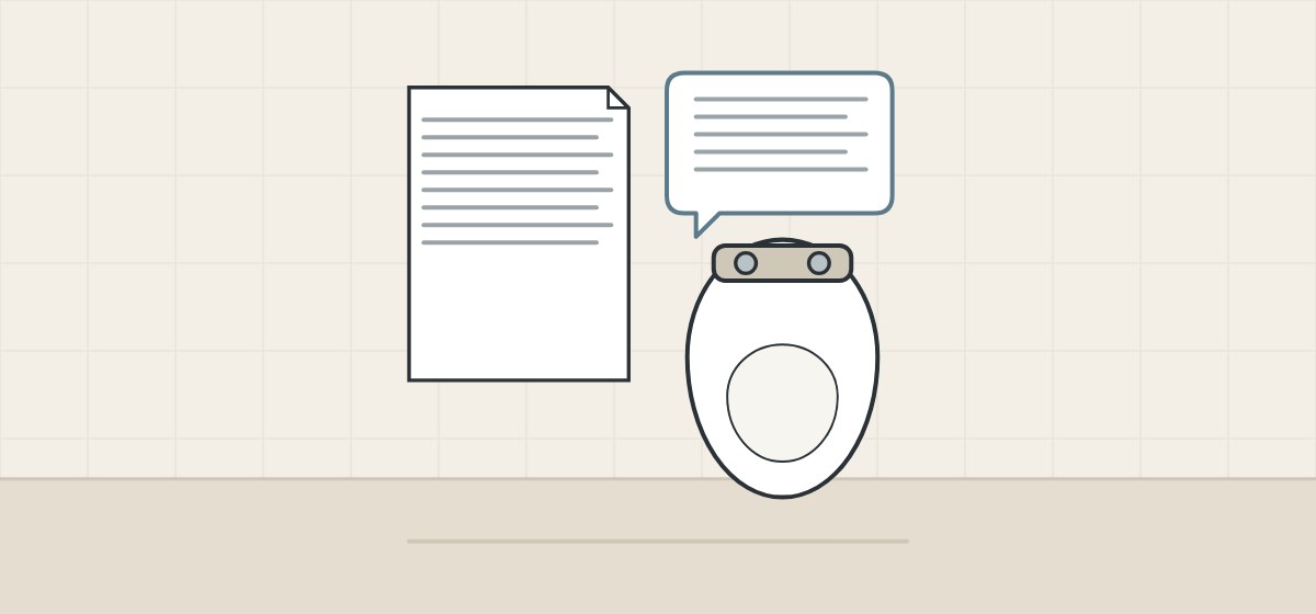 Illustration of a document, a message bubble and a toilet seat