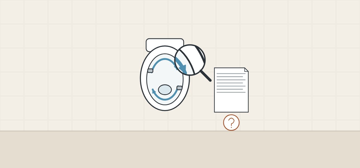 Illustration of a bowl seen from above with a magnifier over its edge, beside a document and a question mark