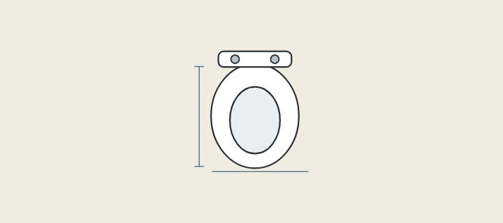 Illustration: a toilet seat from above with length and width measurement lines