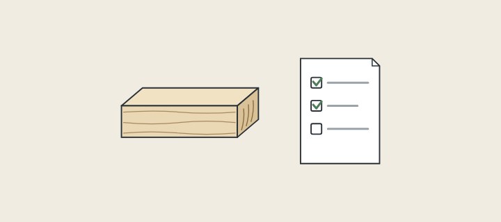 Illustration: a thick solid board in oblique view beside an order sheet with check boxes