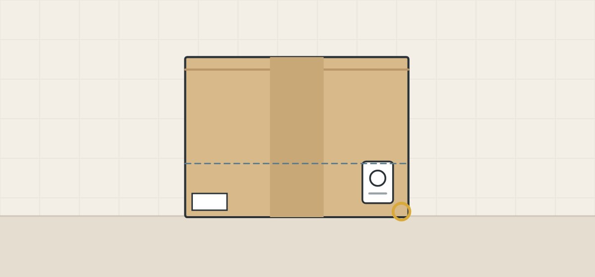 Illustration of a carton with an impact label placed low near one edge