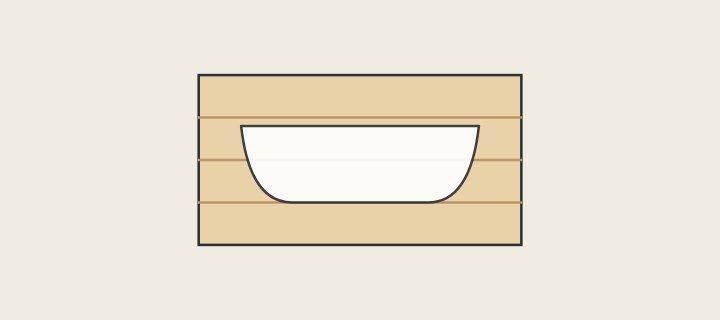 Illustration: a bathtub inside a slatted wooden crate