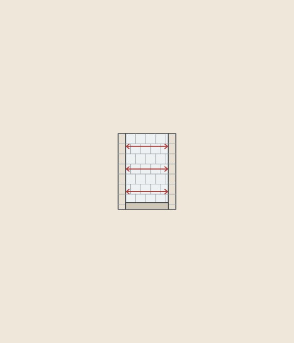 Illustration of a tiled shower opening with three width lines at different heights