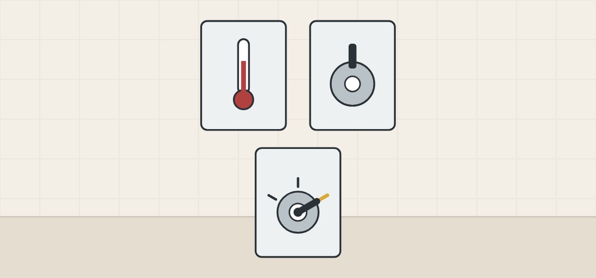 Illustration of three wall plates: a temperature control, an on-off control and a diverter trim