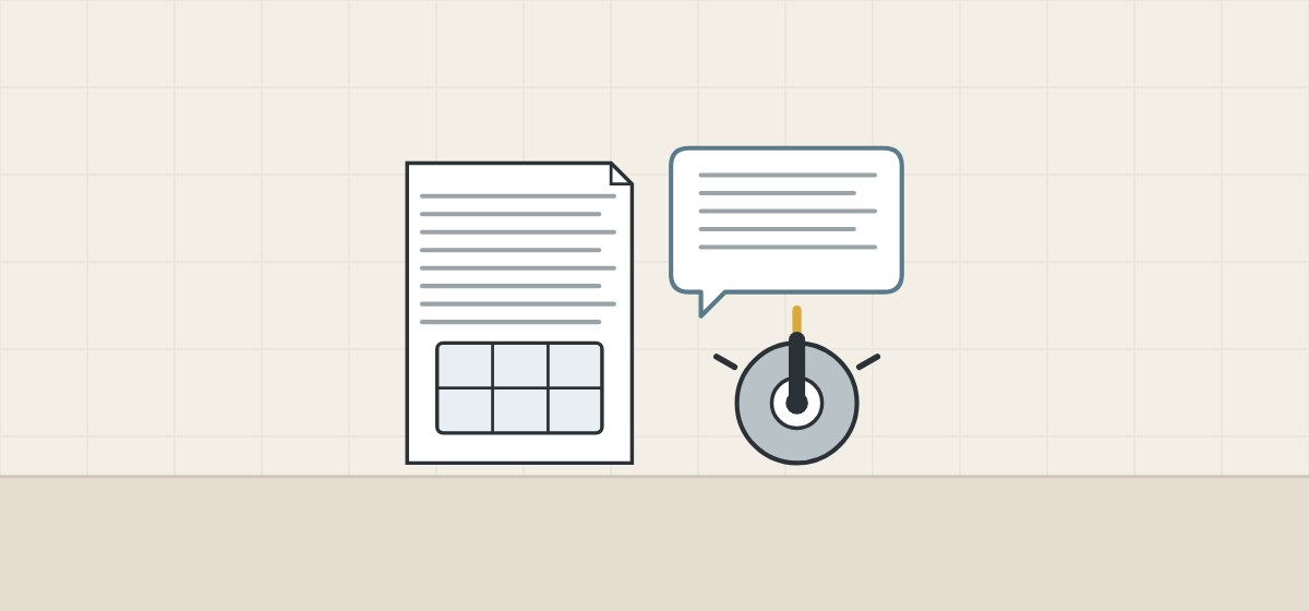 Illustration of a document with a small chart, a message bubble and a diverter trim