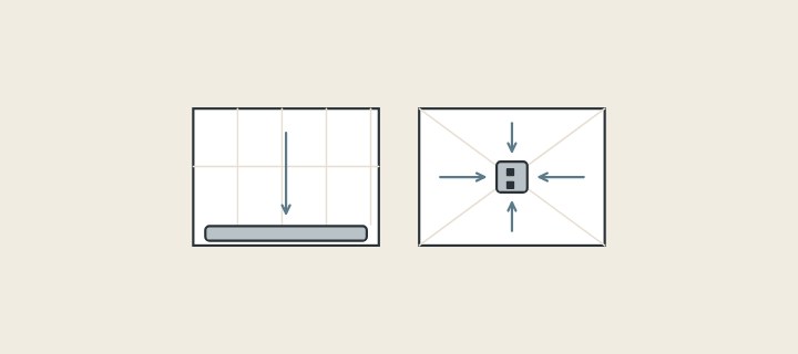 Illustration of a shower floor with a linear drain along one edge beside a floor falling from four sides to a point drain