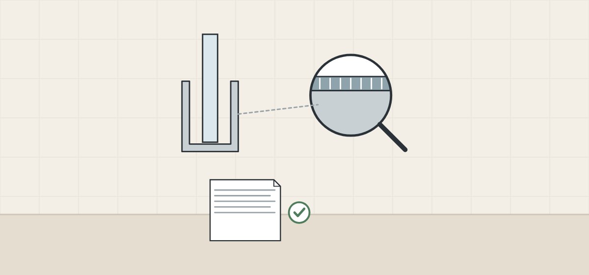 Illustration of a glass panel in an aluminium channel, a magnifier showing a coating layer on the metal, and a specification sheet with a tick