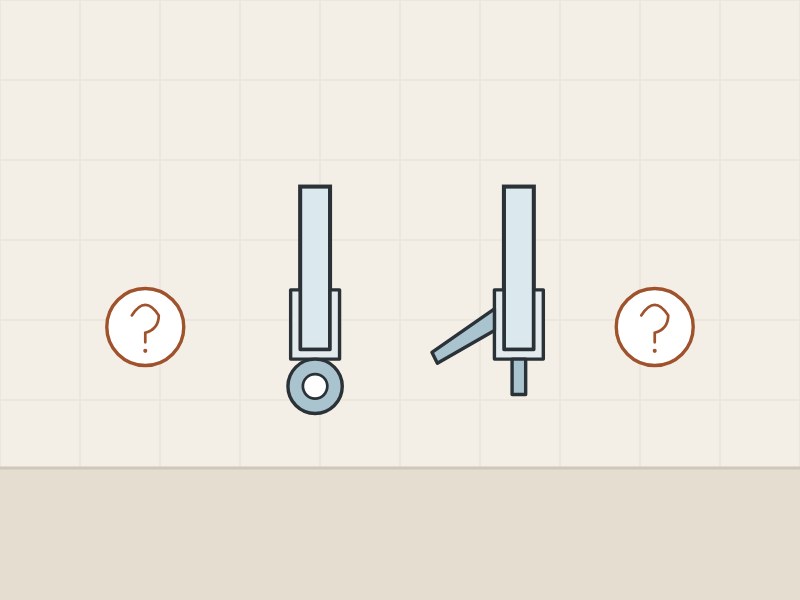 Illustration of two glass edges with different clip-on seals between two question marks