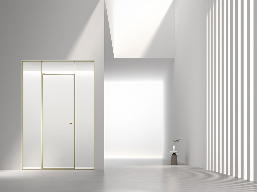 A bi-fold shower door enclosure
