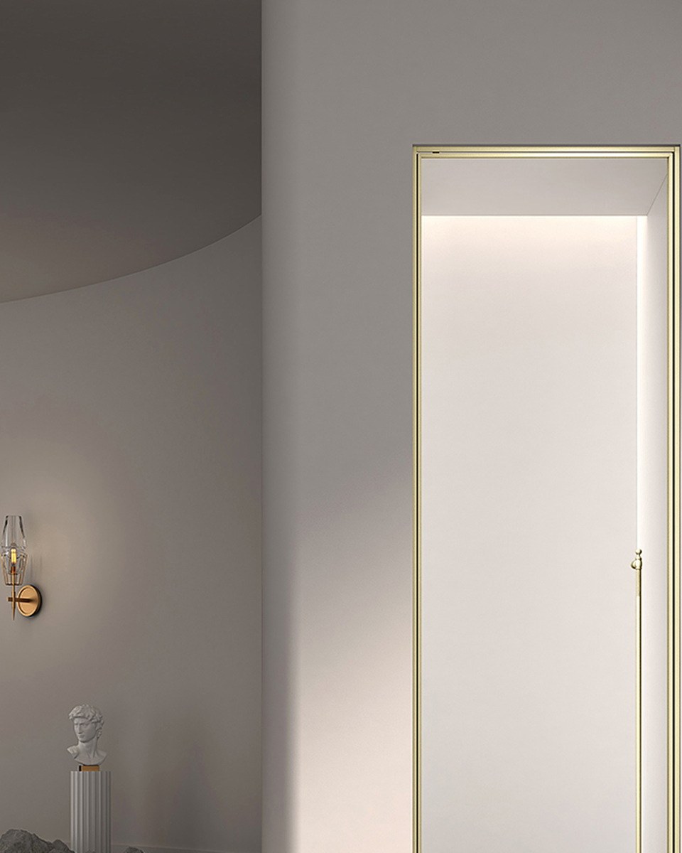A frameless glass shower enclosure