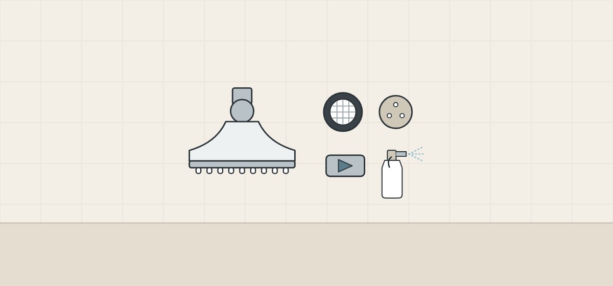 Illustration of a shower head beside a screen washer, a flow-control disc, a check valve and a spray bottle