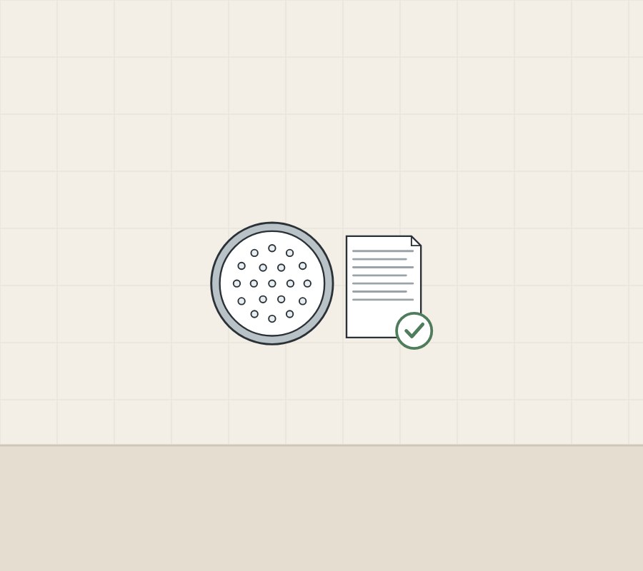 Illustration of a shower-head spray face beside a ticked care document