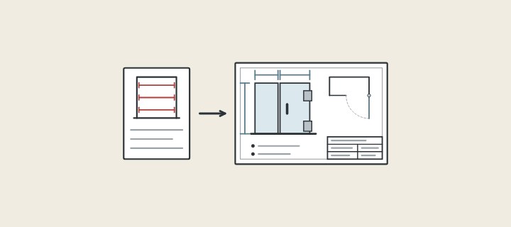 Illustration of a site measure sheet with an arrow to an enclosure drawing sheet