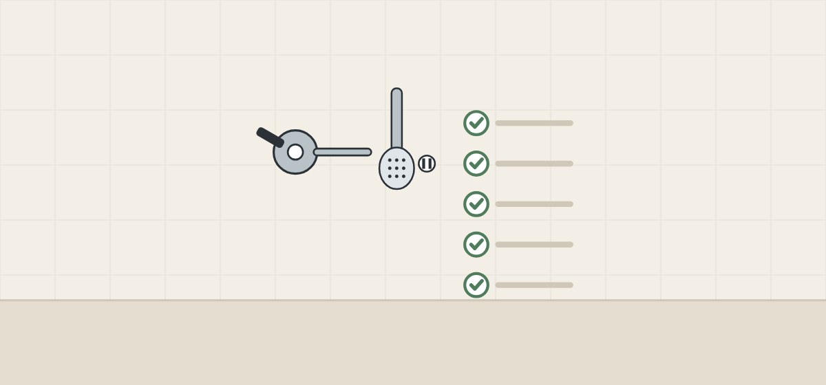 Illustration of a valve and hand shower beside a ticked checklist