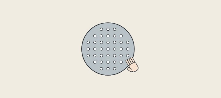 Illustration: a shower-head face with nozzles and a hand reaching to wipe them