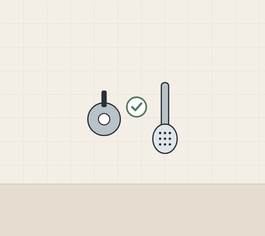 Illustration of a closed wall valve with a tick beside a hand shower with no water