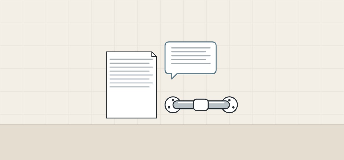 Illustration of a document, a message bubble and a wall bar with a sliding holder