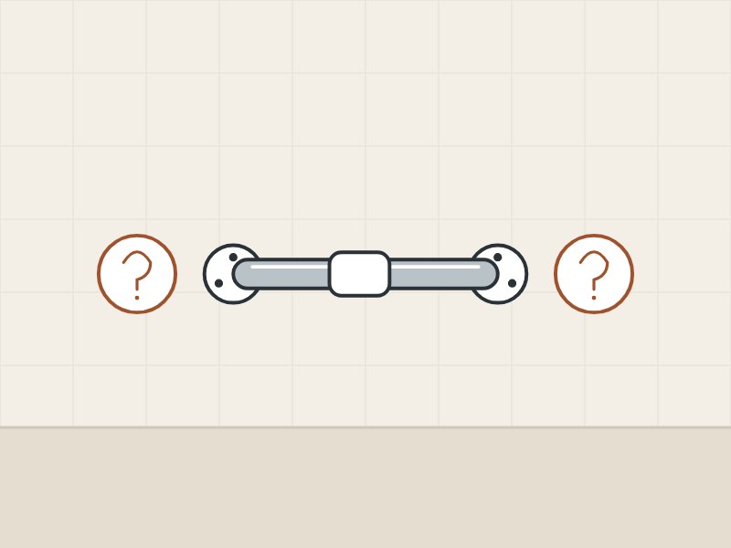 Illustration of a wall bar with a sliding holder between two question marks