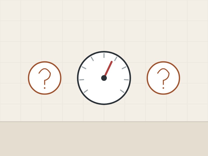 Illustration of a pressure gauge between two question marks