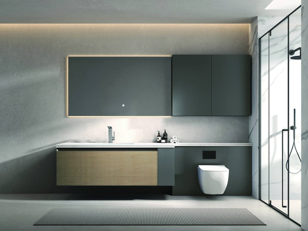 A double-sink bathroom vanity set