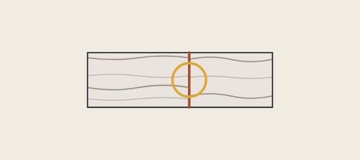Illustration: two veined top pieces in plan joined at a circled seam
