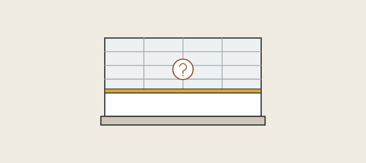 Illustration: a vanity top and backsplash against a tiled wall, with the joint highlighted and a question mark