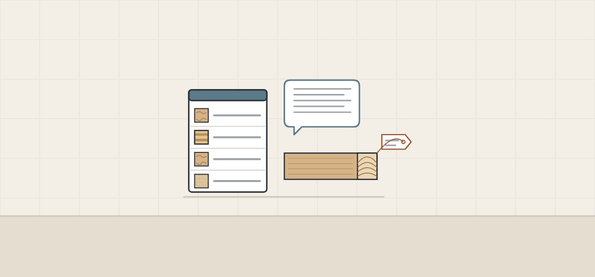 Illustration of an unfilled part schedule, a message bubble and a tagged board
