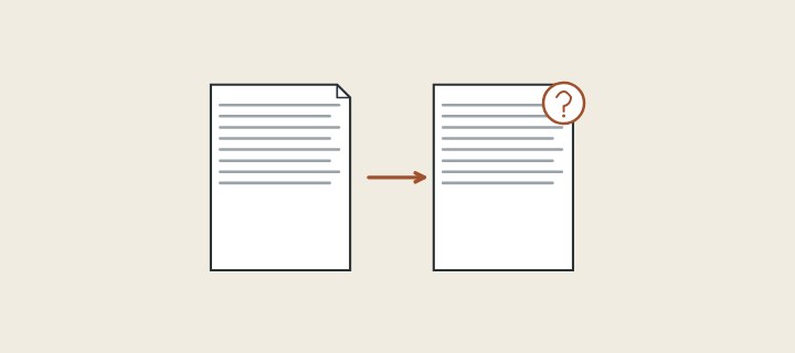 Illustration: two specification sheets with an arrow between them and a question mark