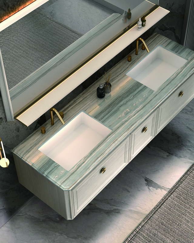 Drawer storage in a solid wood bathroom vanity