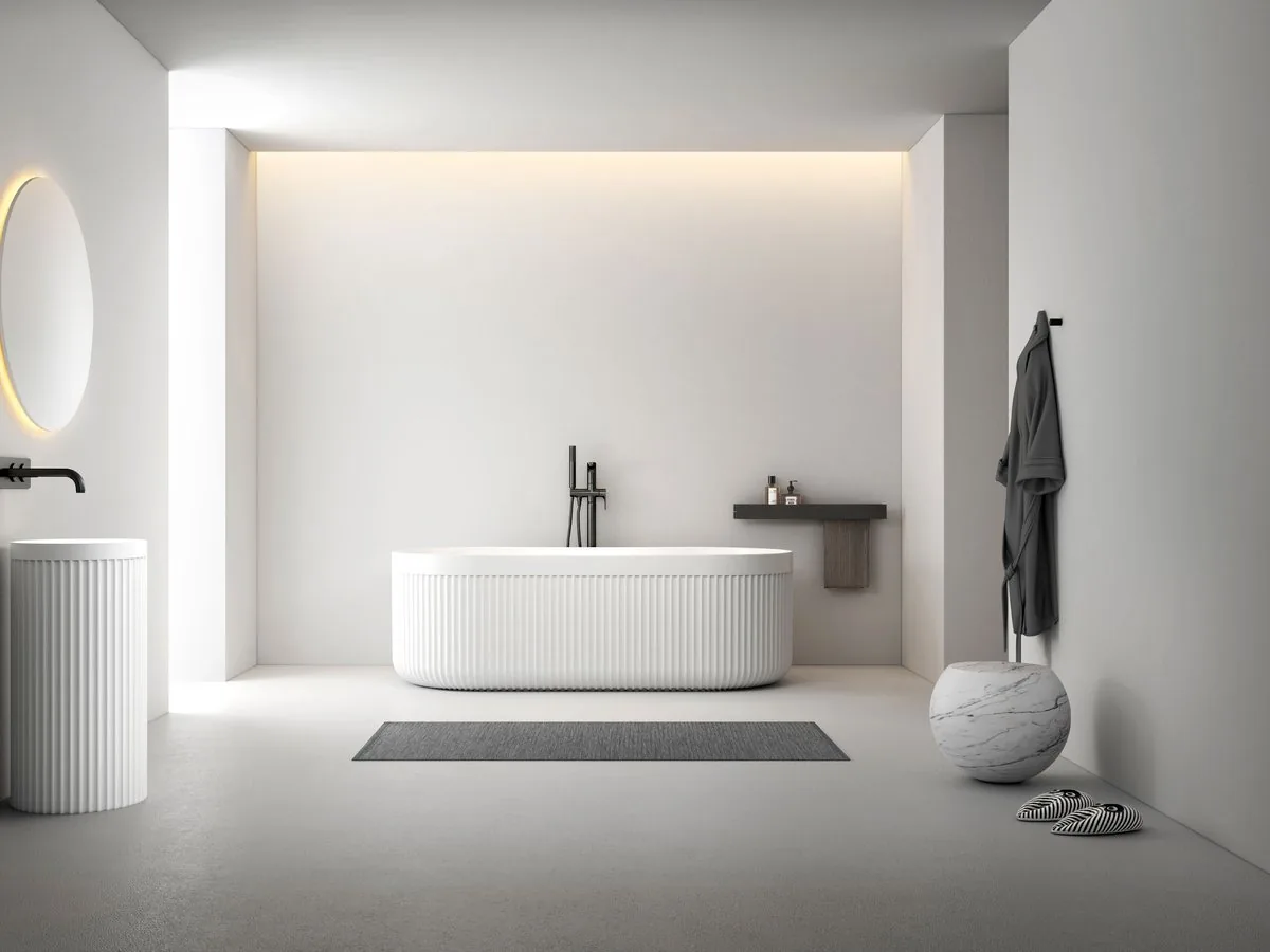 Artificial stone bathtub sample and specification sheet under review