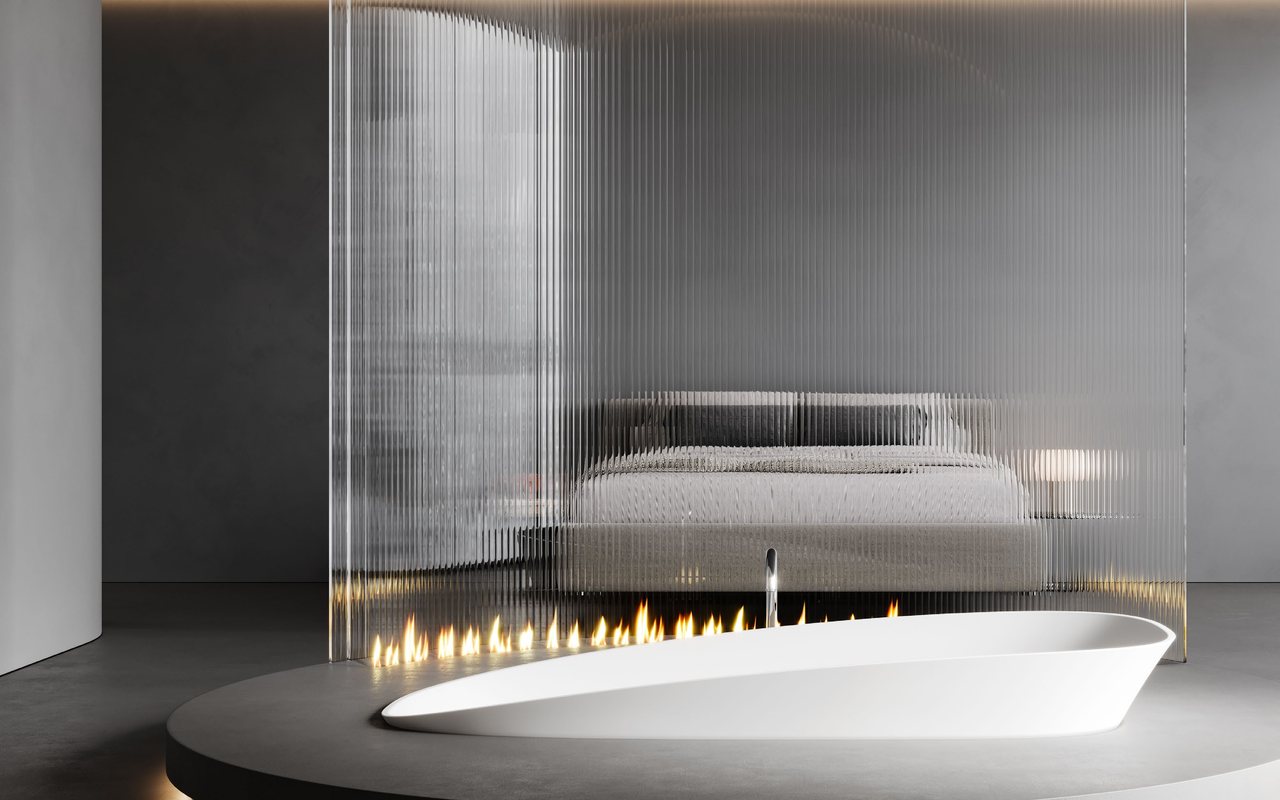 A solid surface freestanding bathtub for a project room
