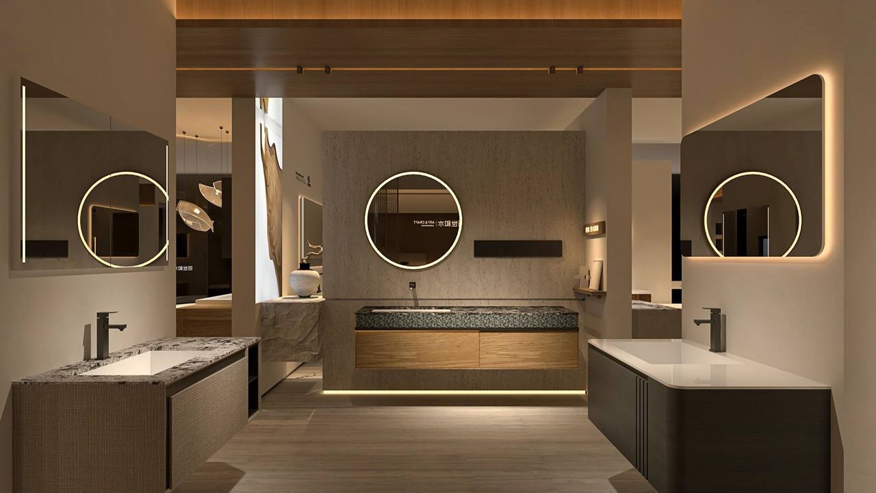 A range of bathroom vanities shown together