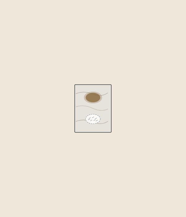 Illustration of a stone slab seen from above with a dark stain and a pale, dull etch mark