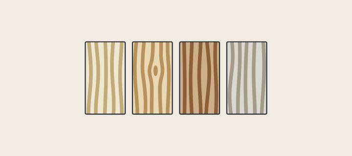 Illustration: four wood samples side by side in different tints and grain patterns