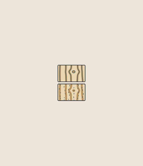 Illustration of two samples of one woodgrain print, the upper with relief lines on the print and the lower with a field of short relief ticks