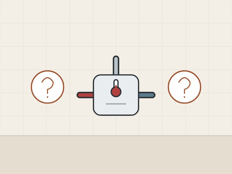 Illustration of a mixing valve between two question marks
