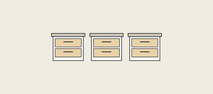 Illustration: three identical two-drawer vanities in a row