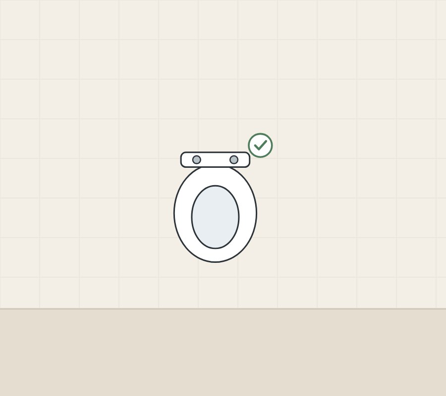 Illustration of a toilet seat from above with a tick