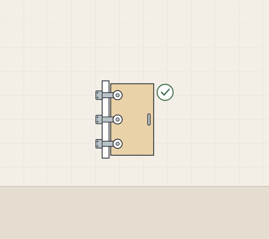 Illustration of a door with three hinges and a check mark beside it