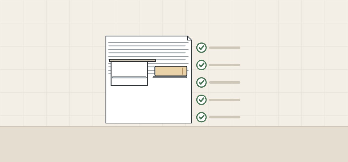 Illustration of a vanity side-section drawing beside a ticked checklist