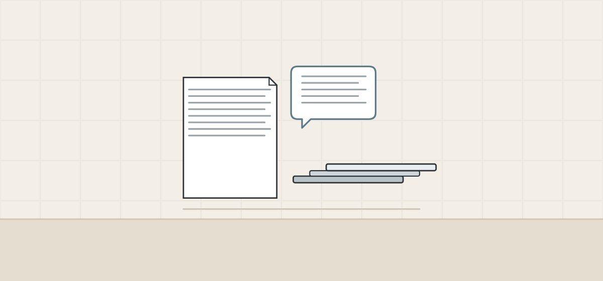 Illustration of a drawing sheet, a message bubble and a drawer slide sample