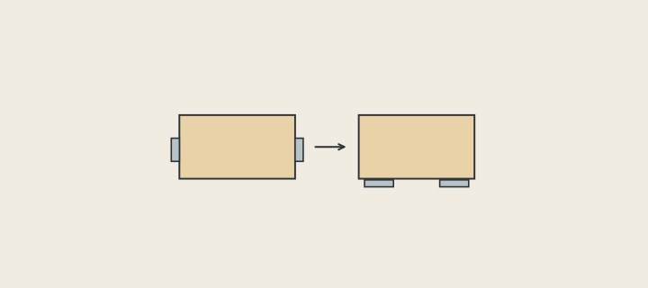 Illustration: a drawer box with slides on its sides, and the same box with slides underneath