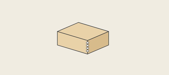 Illustration: a drawer box in perspective with a jointed corner