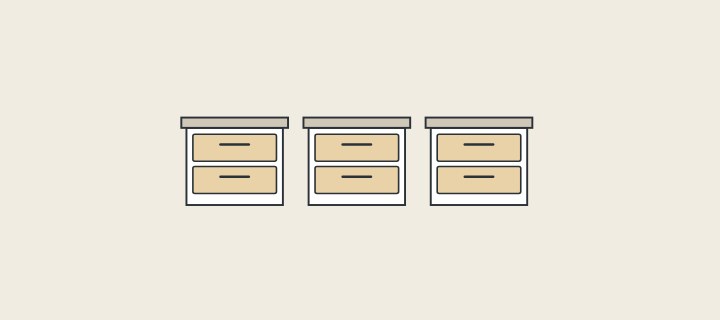 Illustration: three identical two-drawer vanities in a row