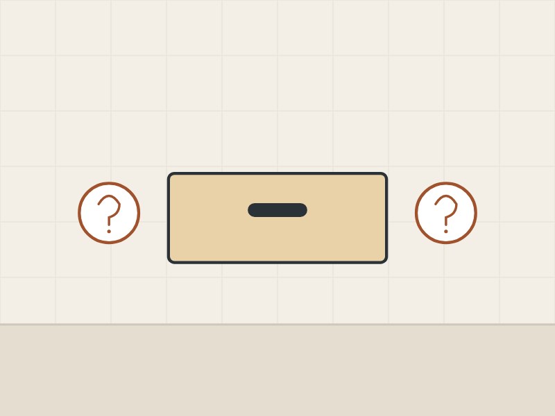 Illustration of a drawer front between two question marks
