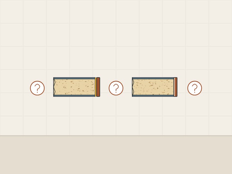 Illustration of a board section with an adhesive line and one without, between question marks