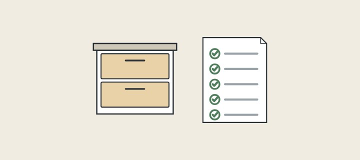 Illustration: a vanity cabinet beside a checked parts list