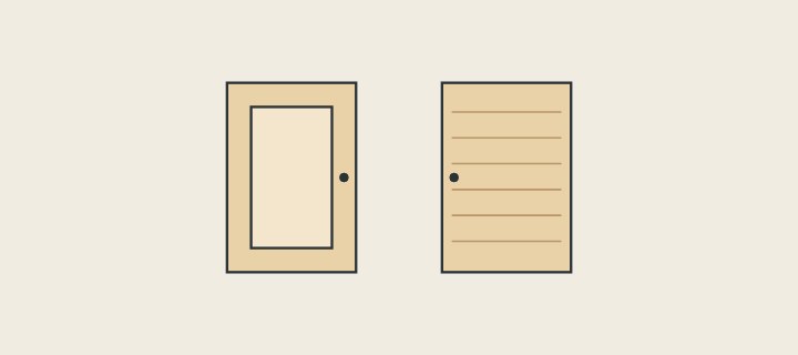 Illustration: a frame-and-panel door beside a slab door, seen from the front